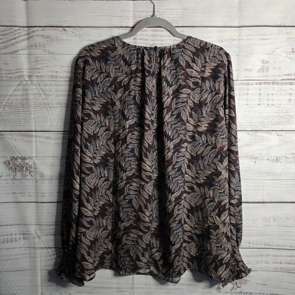 NWT Nine Britton Leaf Print Blouse in Blue and Brown Women Size XL - Picture 2 of 6